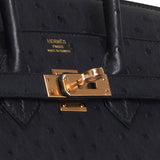Hermes Birkin 25 Bleu Indigo Ostrich Rose Gold Hardware