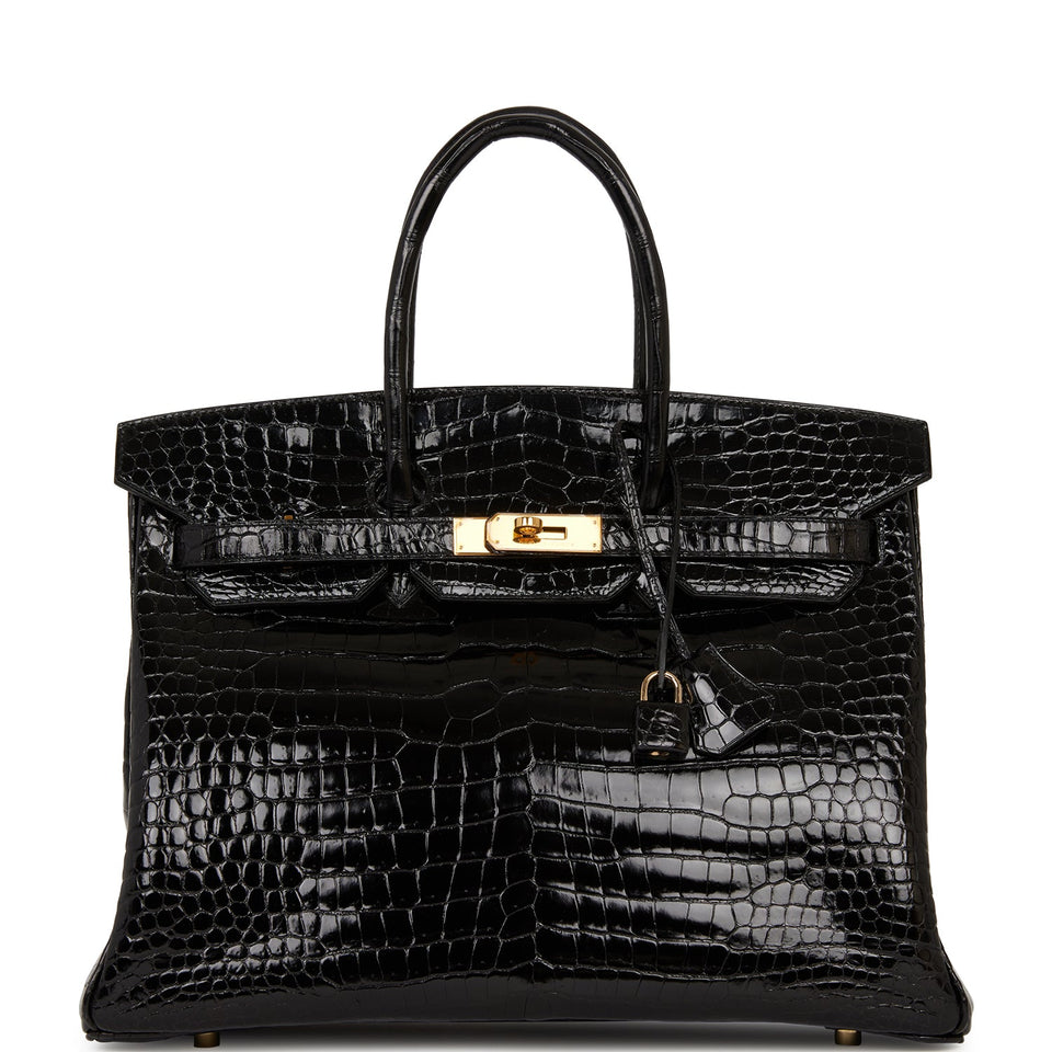 Hermes Birkin 35 Black Shiny Porosus Crocodile Gold Hardware