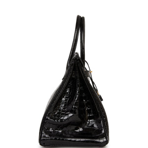 Hermes Birkin 35 Black Shiny Porosus Crocodile Gold Hardware