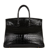 Hermes Birkin 35 Black Shiny Porosus Crocodile Gold Hardware