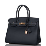 Hermes Birkin 30 Bleu Indigo Epsom Rose Gold Hardware