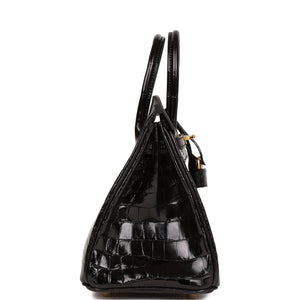 Hermes Birkin 25 Black Shiny Niloticus Crocodile Gold Hardware