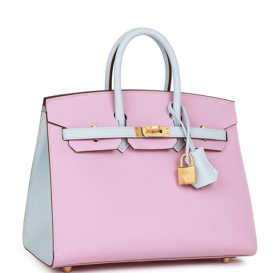 Hermes Special Order (HSS) Birkin Sellier 25 Mauve Sylvestre and Bleu Brume Epsom Brushed Gold Hardware