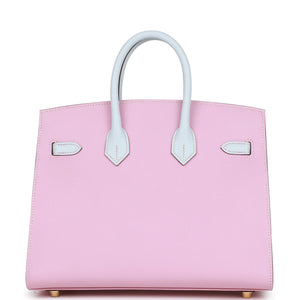 Hermes Special Order (HSS) Birkin Sellier 25 Mauve Sylvestre and Bleu Brume Epsom Brushed Gold Hardware