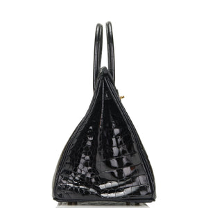Hermes Birkin 35 Black Shiny Porosus Crocodile Gold Hardware