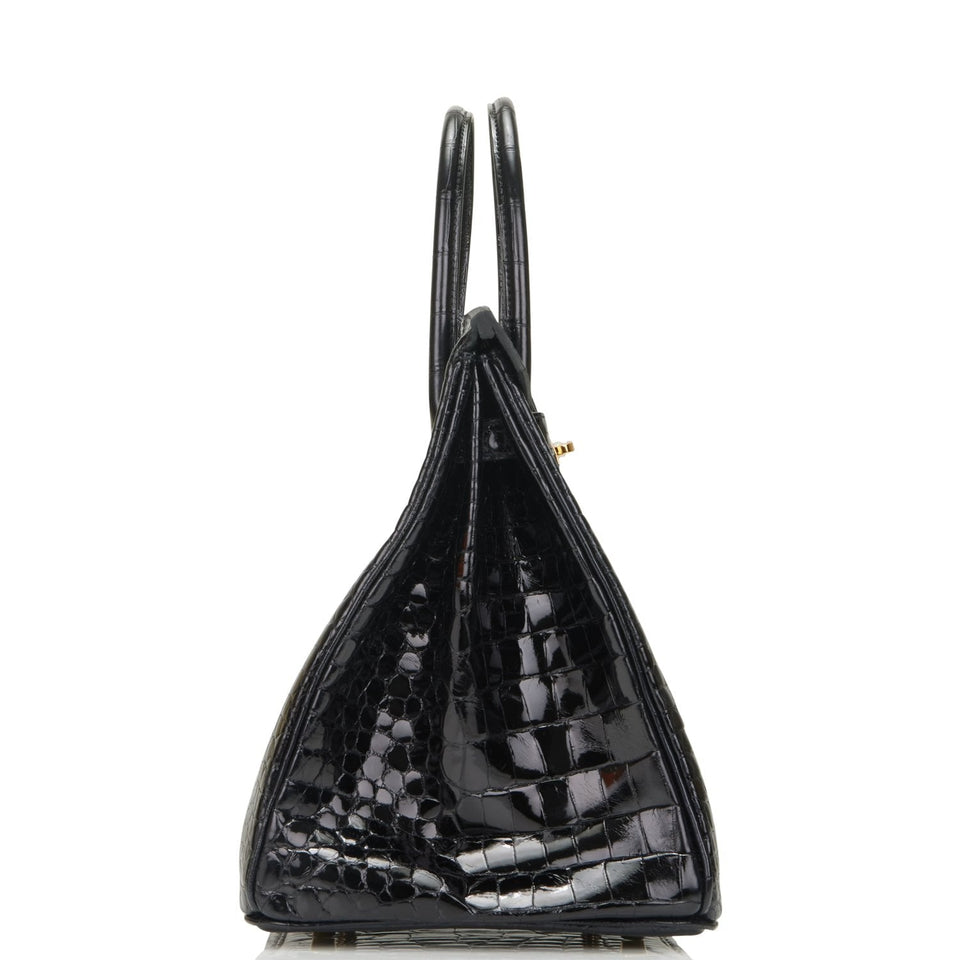 Hermes Birkin 35 Black Shiny Porosus Crocodile Gold Hardware