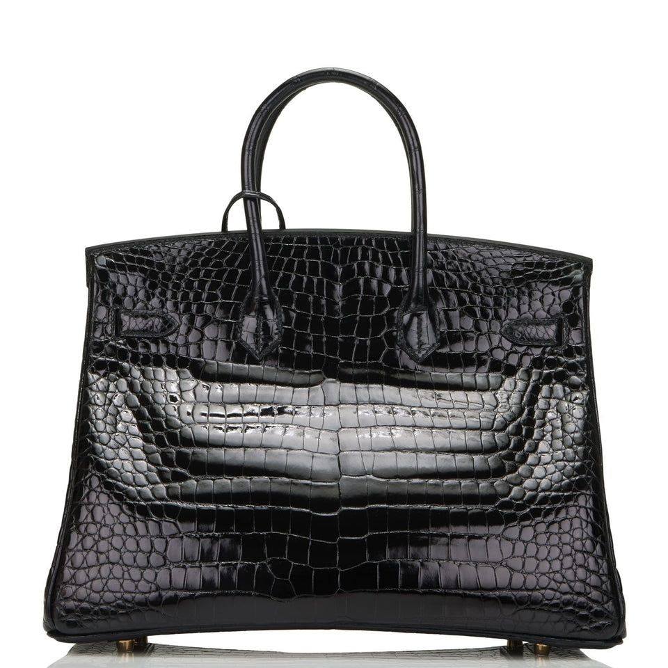 Hermes Birkin 35 Black Shiny Porosus Crocodile Gold Hardware