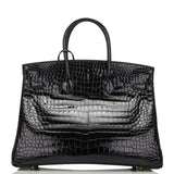 Hermes Birkin 35 Black Shiny Porosus Crocodile Gold Hardware