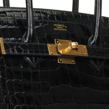 Hermes Birkin 35 Black Shiny Porosus Crocodile Gold Hardware
