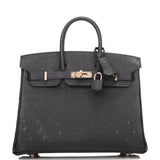 Hermes Birkin 25 Black Ostrich Rose Gold Hardware