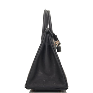 Hermes Birkin 25 Black Ostrich Rose Gold Hardware