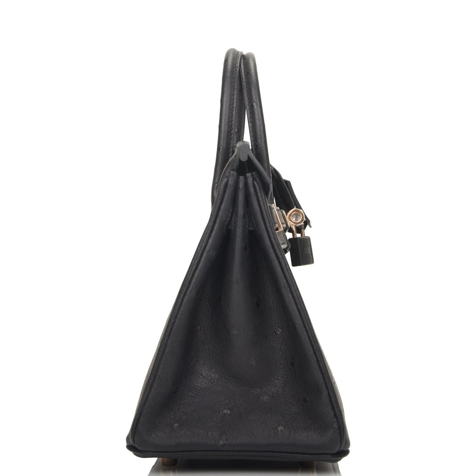 Hermes Birkin 25 Black Ostrich Rose Gold Hardware