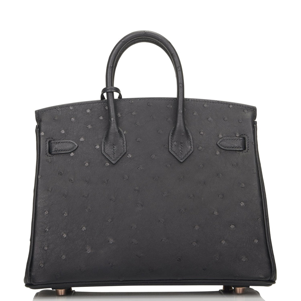 Hermes Birkin 25 Black Ostrich Rose Gold Hardware