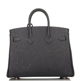 Hermes Birkin 25 Black Ostrich Rose Gold Hardware