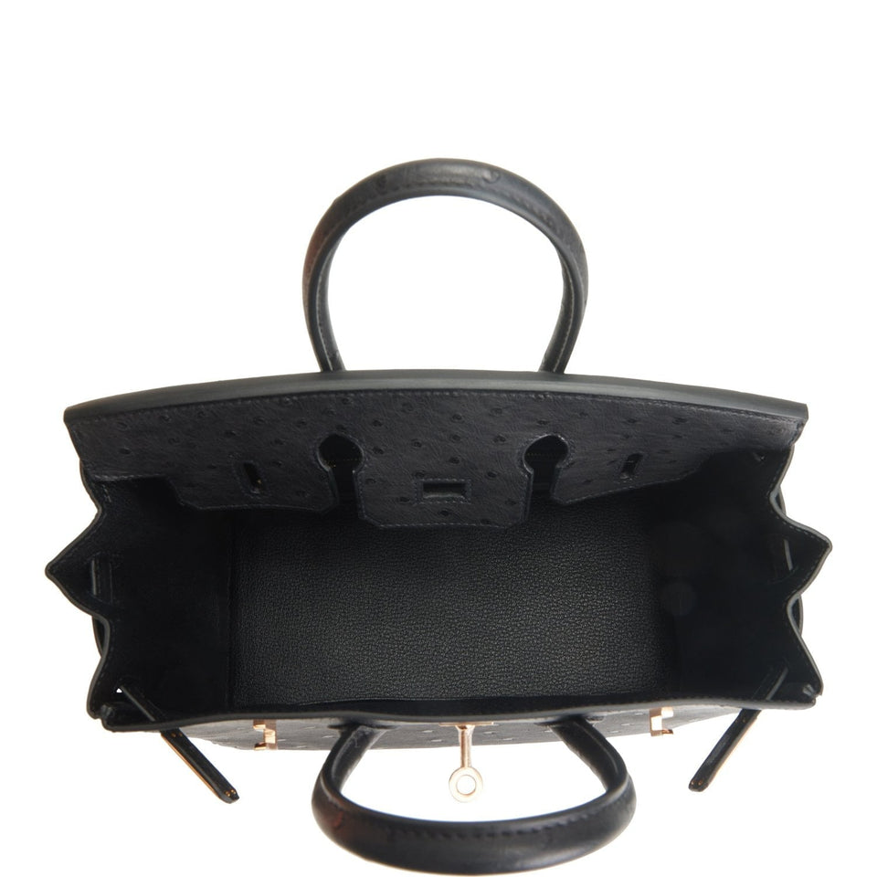 Hermes Birkin 25 Black Ostrich Rose Gold Hardware