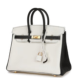 Hermes Special Order (HSS) Birkin 25 White and Black Clemence Gold Hardware