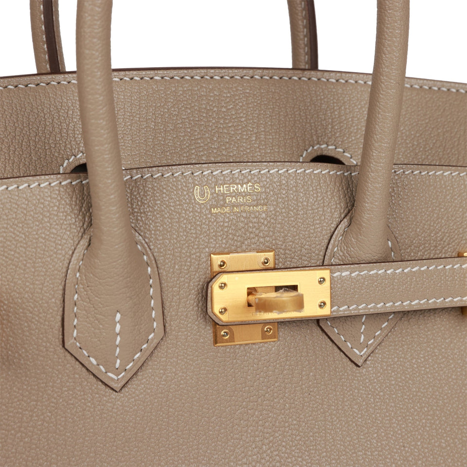 Hermes Special Order (HSS) Birkin 25 Gris Tourterelle Verso Chevre Brushed Gold Hardware