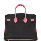 Hermes Special Order (HSS) Birkin 25 Black and Rose Azalee Chèvre Brushed Palladium Hardware