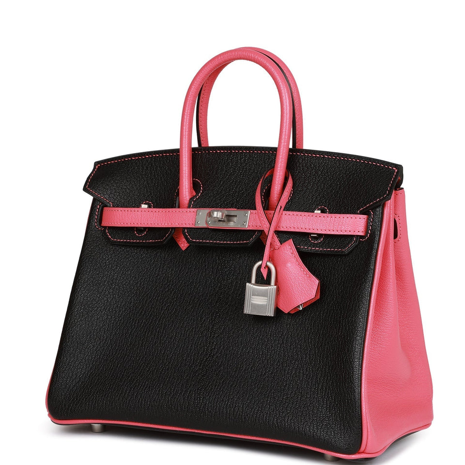 Hermes Special Order (HSS) Birkin 25 Black and Rose Azalee Chèvre Brushed Palladium Hardware