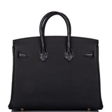 Hermes Birkin 25 Black Matte Alligator and Togo Touch Rose Gold Hardware