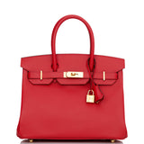 Hermes Birkin 30 Rouge Casaque Epsom Gold Hardware