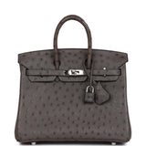 Hermes Birkin 25 Graphite Ostrich Palladium Hardware