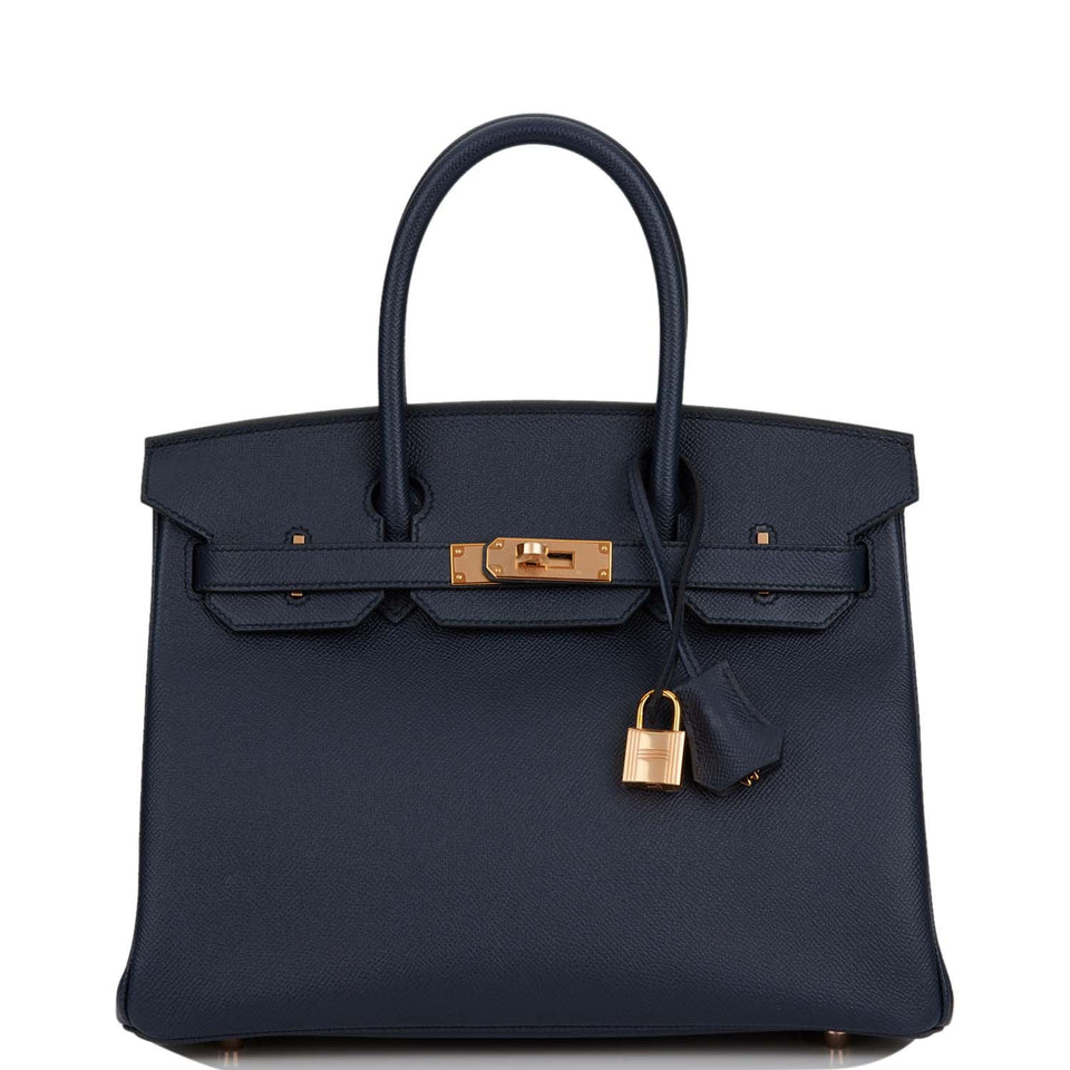 Hermes Birkin 30 Bleu Indigo Epsom Rose Gold Hardware