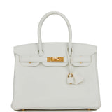 Hermes Birkin 30 White Clemence Gold Hardware