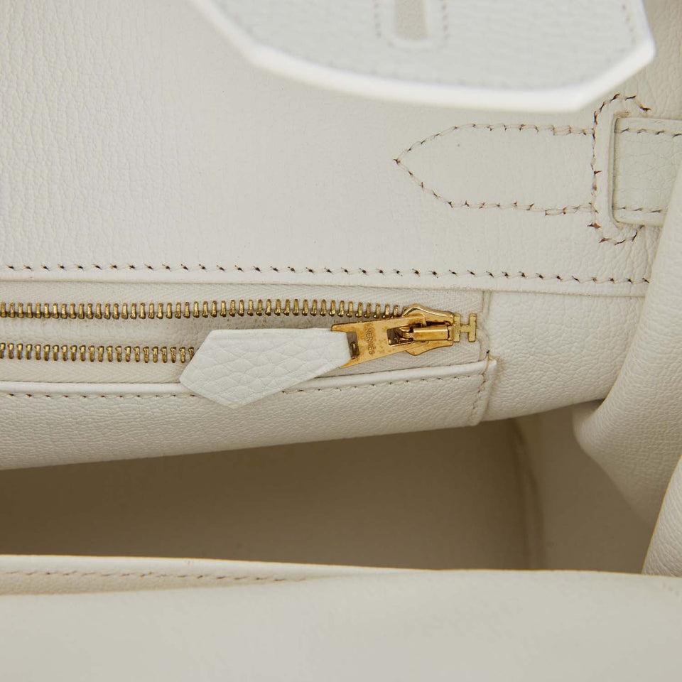 Hermes Birkin 30 White Clemence Gold Hardware