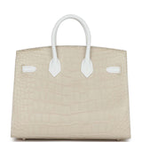 Hermes Sac Faubourg Birkin 20 White Matte Alligator Palladium Hardware