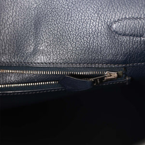 Vintage Hermes Birkin 35 Bleu Navy Box Palladium Hardware