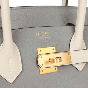 Hermes Special Order (HSS) Birkin 30 Gris Mouette and Craie Togo Brushed Gold Hardware