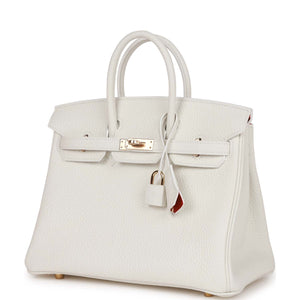 Hermes Special Order (HSS) Birkin 25 White Verso Clemence Permabrass Hardware