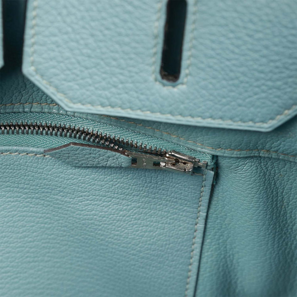 Hermes Birkin 35 Toile H and Ciel Clemence Palladium Hardware