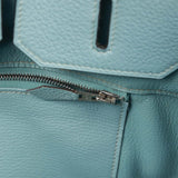 Hermes Birkin 35 Toile H and Ciel Clemence Palladium Hardware