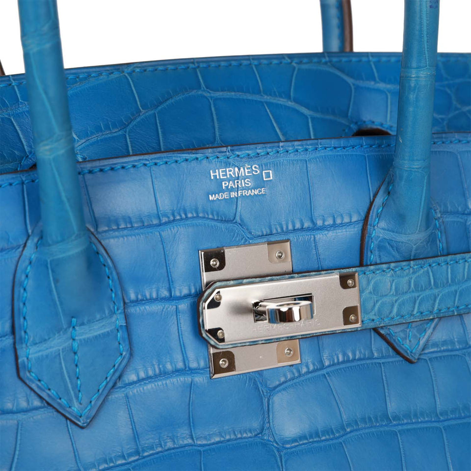 Hermes Birkin 30 Bleu Mykonos Matte Alligator Palladium Hardware