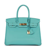 Hermes Birkin 30 Bleu Atoll Clemence Gold Hardware