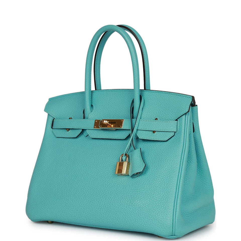 Hermes Birkin 30 Bleu Atoll Clemence Gold Hardware