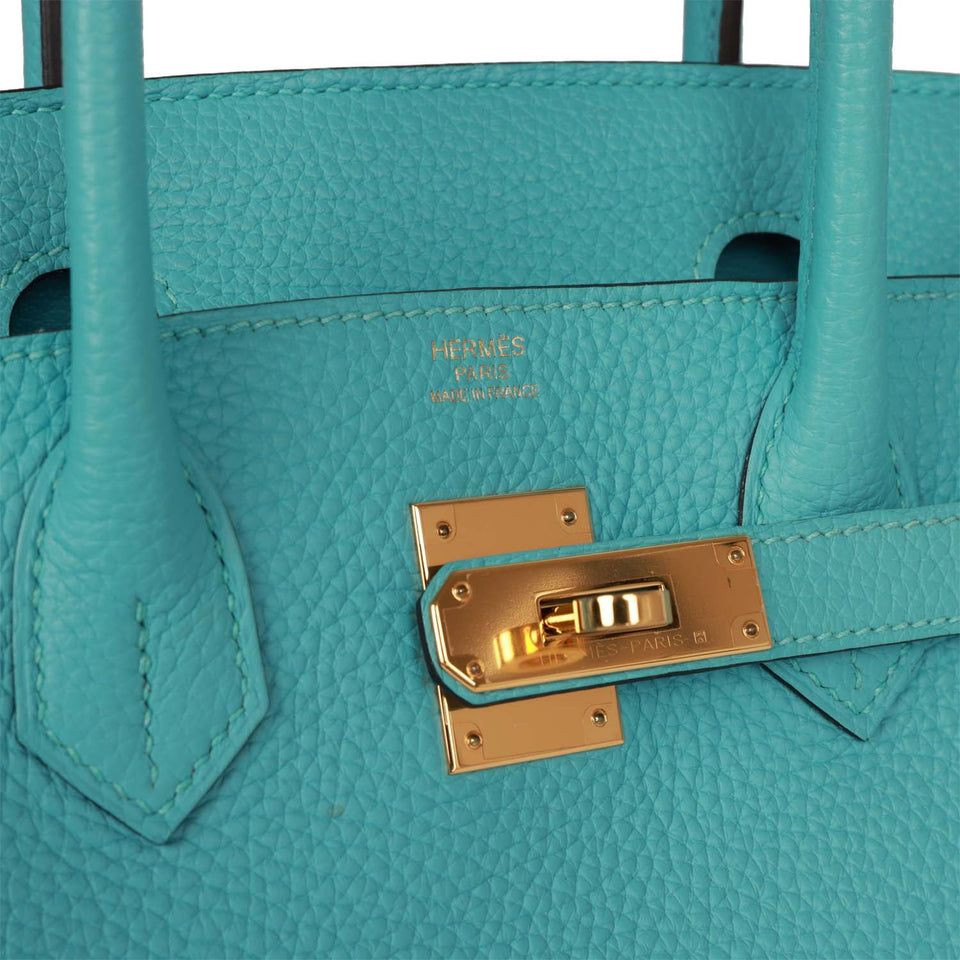 Hermes Birkin 30 Bleu Atoll Clemence Gold Hardware