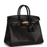 Hermes Birkin 25 Black Matte Porosus Crocodile Gold Hardware