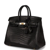 Hermes Birkin 25 Black Matte Porosus Crocodile Gold Hardware