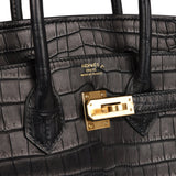 Hermes Birkin 25 Black Matte Porosus Crocodile Gold Hardware