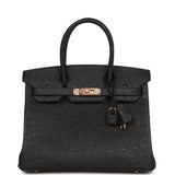Hermes Birkin 30 Black Ostrich Rose Gold Hardware