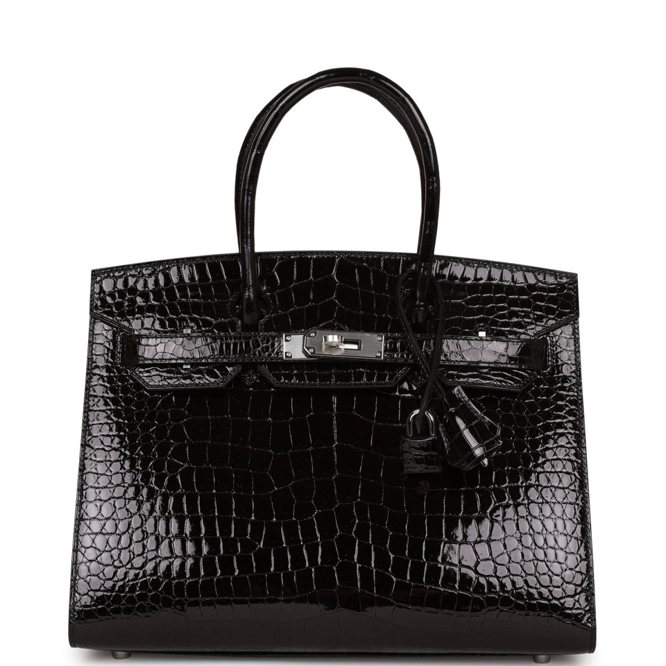 Hermes Birkin Sellier 30 Black Shiny Porosus Crocodile Palladium Hardware