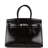 Hermes Birkin Sellier 30 Black Shiny Porosus Crocodile Palladium Hardware