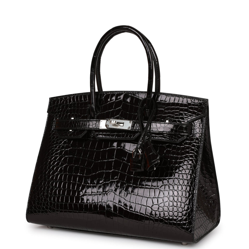 Hermes Birkin Sellier 30 Black Shiny Porosus Crocodile Palladium Hardware