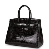 Hermes Birkin Sellier 30 Black Shiny Porosus Crocodile Palladium Hardware