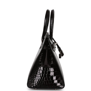 Hermes Birkin Sellier 30 Black Shiny Porosus Crocodile Palladium Hardware