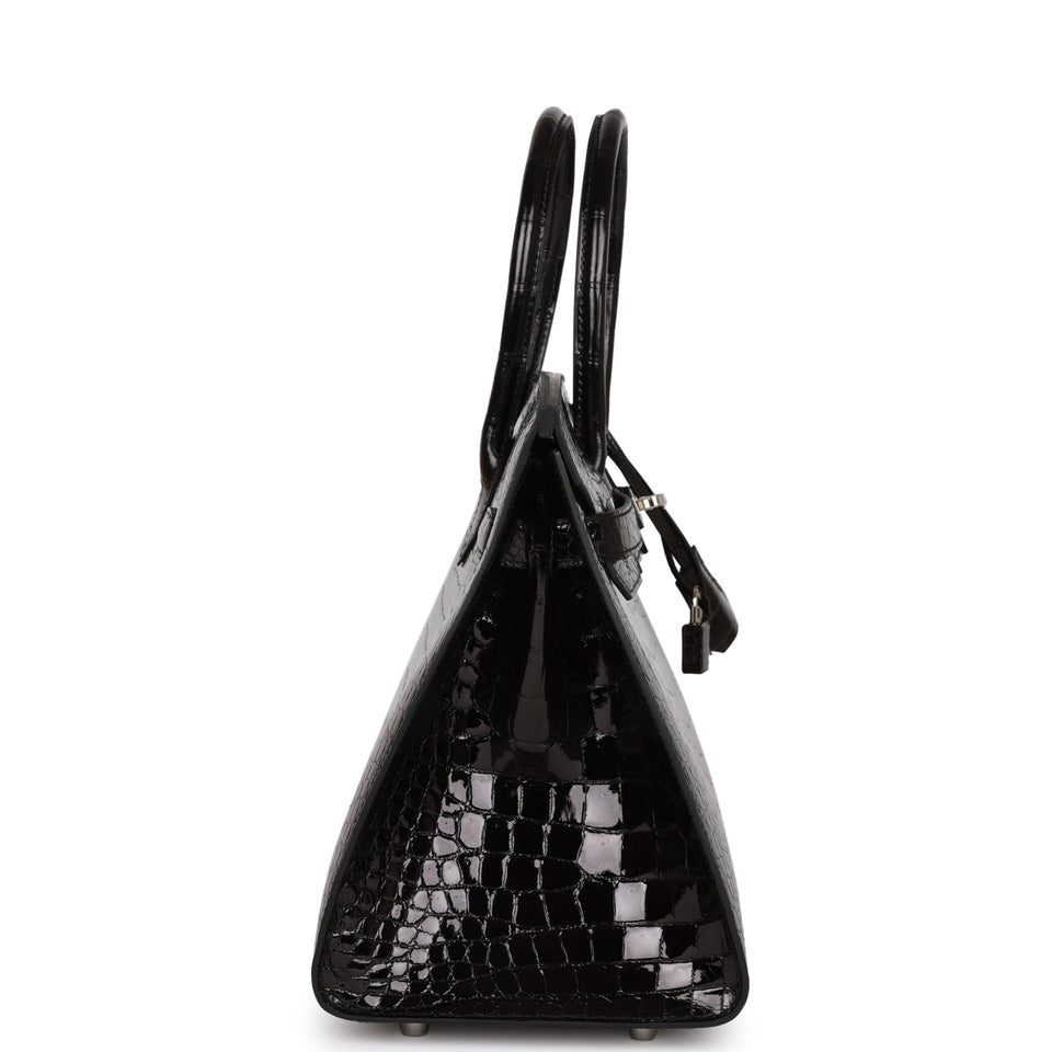 Hermes Birkin Sellier 30 Black Shiny Porosus Crocodile Palladium Hardware
