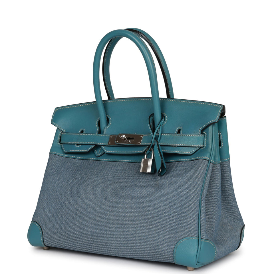 Vintage Hermes Birkin 30 Denim and Blue Jean Gulliver Palladium Hardware